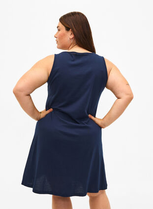 Ermeløs kjole i bomull med A-form, Navy Blazer solid, Model image number 1