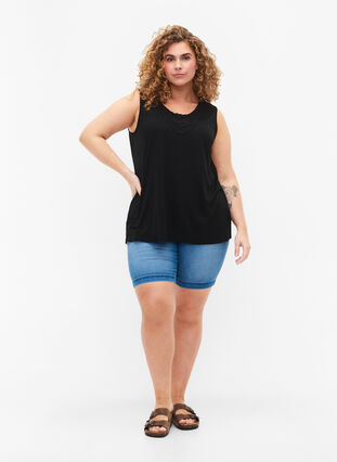 Ermeløs topp med blonder, Black, Model image number 2