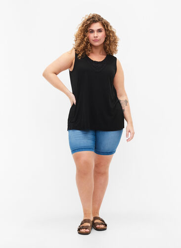 Ermeløs topp med blonder, Black, Model image number 2