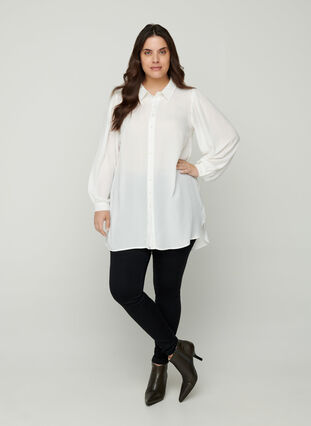 Lang skjorte med lette puffermer, Bright White, Model image number 2