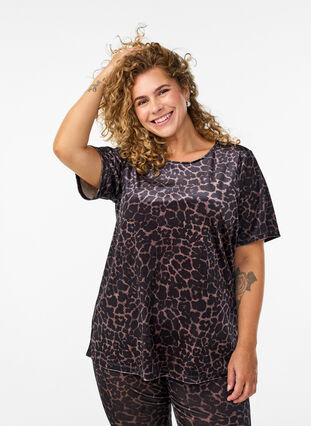 Zizzi Kortermet velour topp, Brun, Model image number 0
