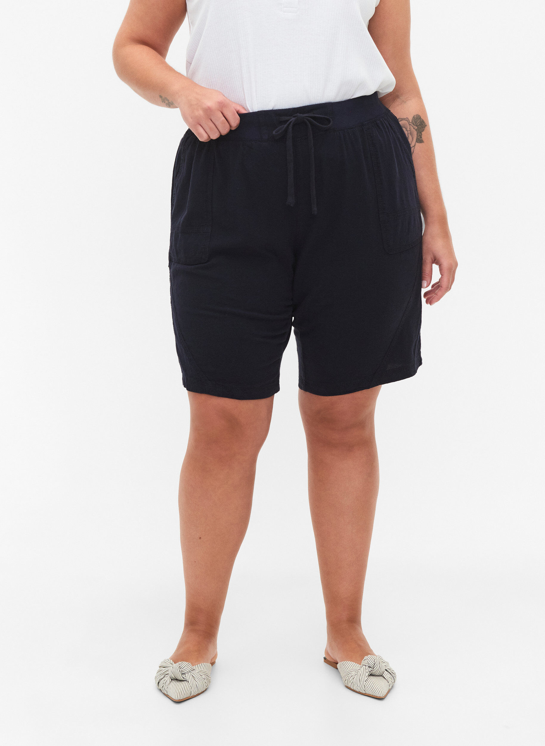 ZizziL&oslash;s shorts av bomull med lommer, Bl&aring;, Model image number 4