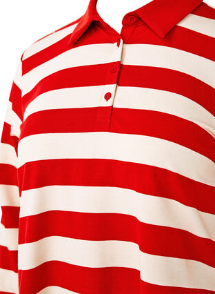 Zizzi Langermet poloskjorte med striper, Rød, Packshot image number 2