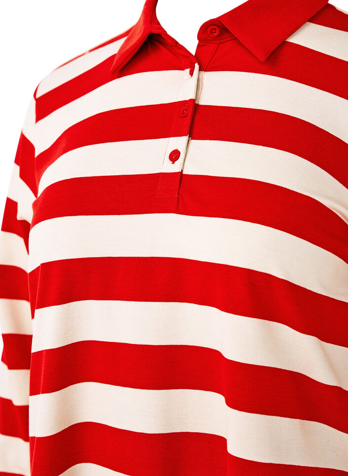 Langermet poloskjorte med striper, Rød, Packshot image number 2