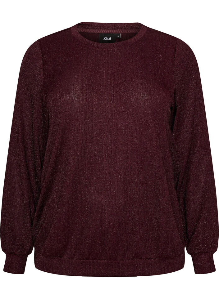 Bluse med vertikal struktur og glittertr&aring;d, R&oslash;d, Packshot image number 0