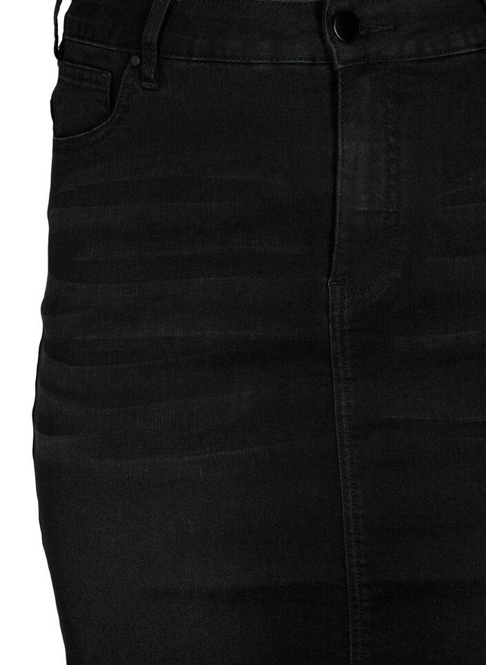 Midiskjørt i denim med en splitt foran, Svart, Packshot image number 2