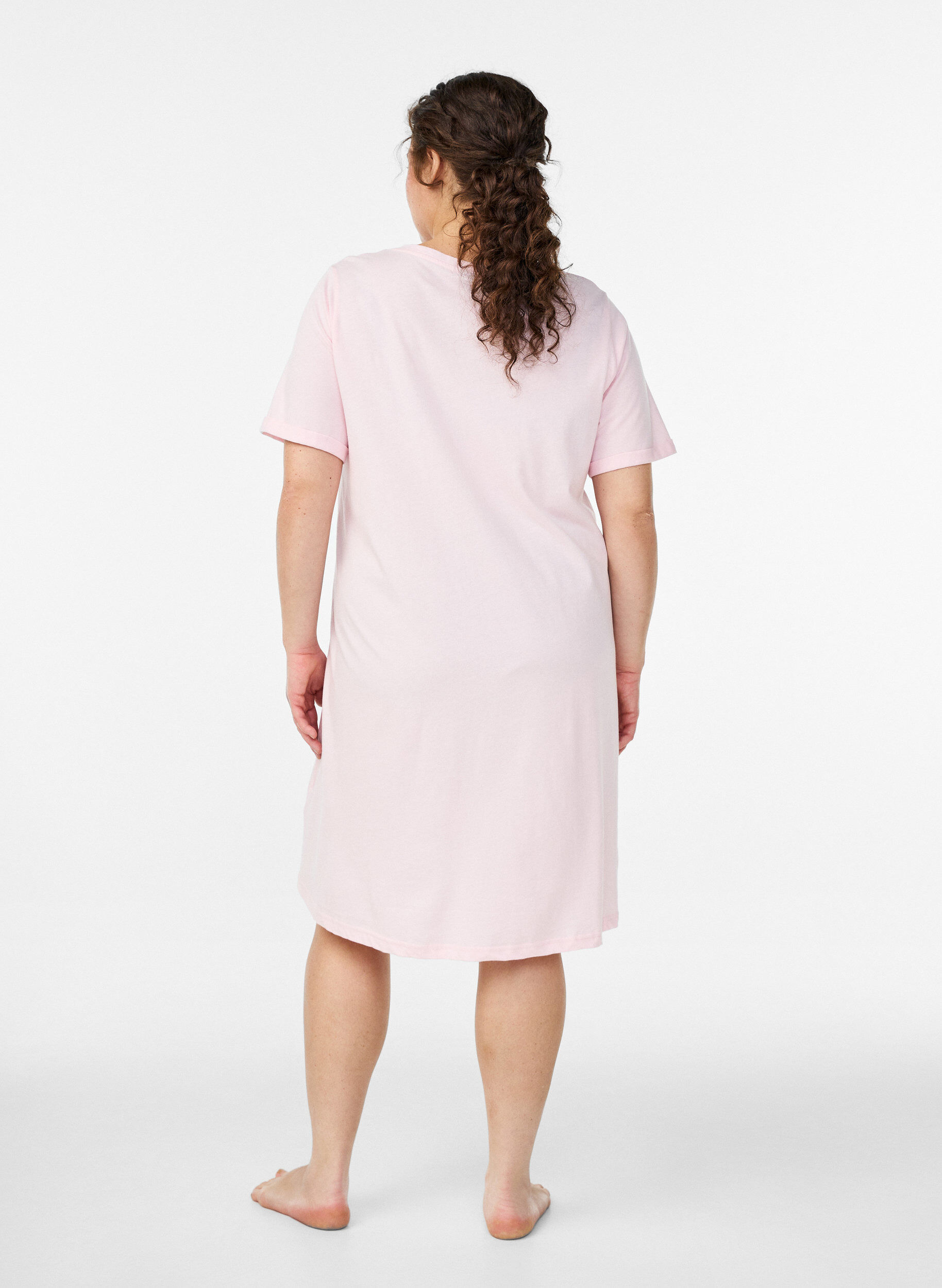 ZizziKortermet nattkjole i &oslash;kologisk bomull, Rosa, Model image number 1