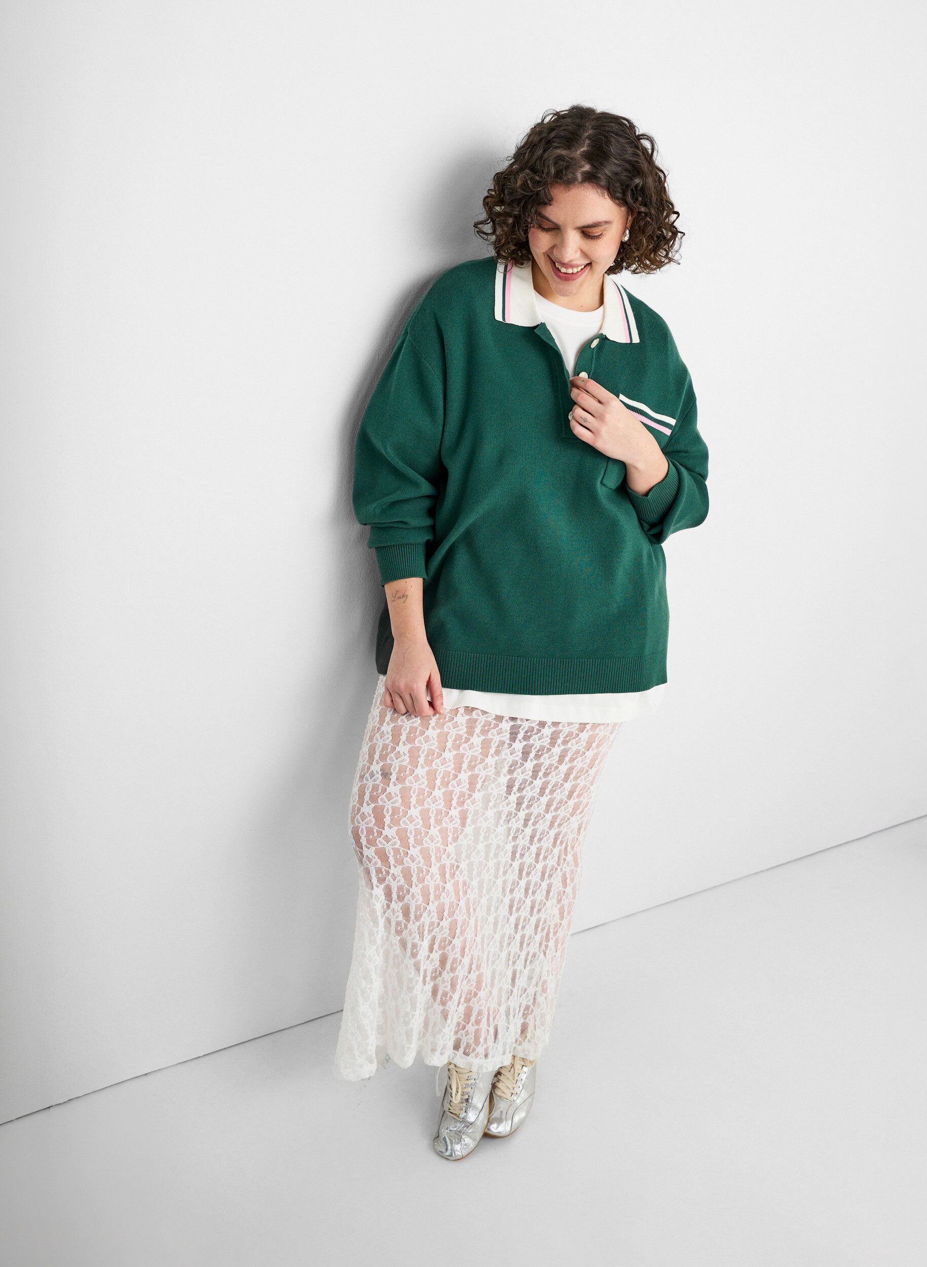 Zizzi Langt gjennomsiktig skj&oslash;rt med blonder, Hvit, Image image number 1