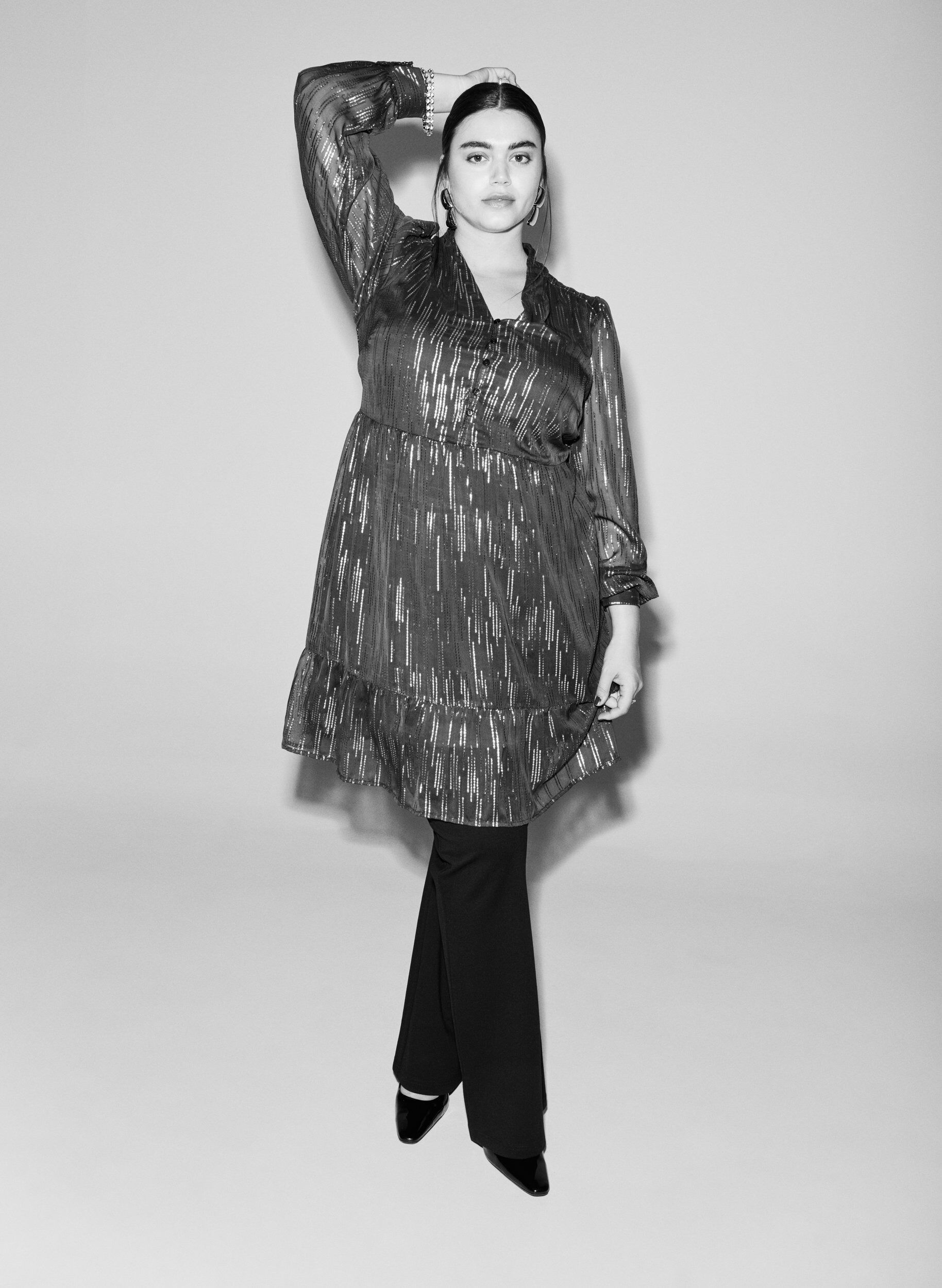 Zizzi Kort festkjole med glitterm&oslash;nster, Bl&aring;, Image image number 0