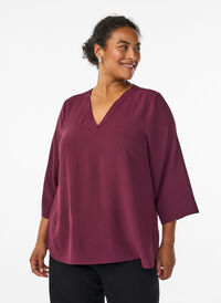 FLASH - Bluse med 3/4 ermer, Mørk Bordeaux FLASH - Bluse med 3/4 ermer, Mørk Bordeaux, Model