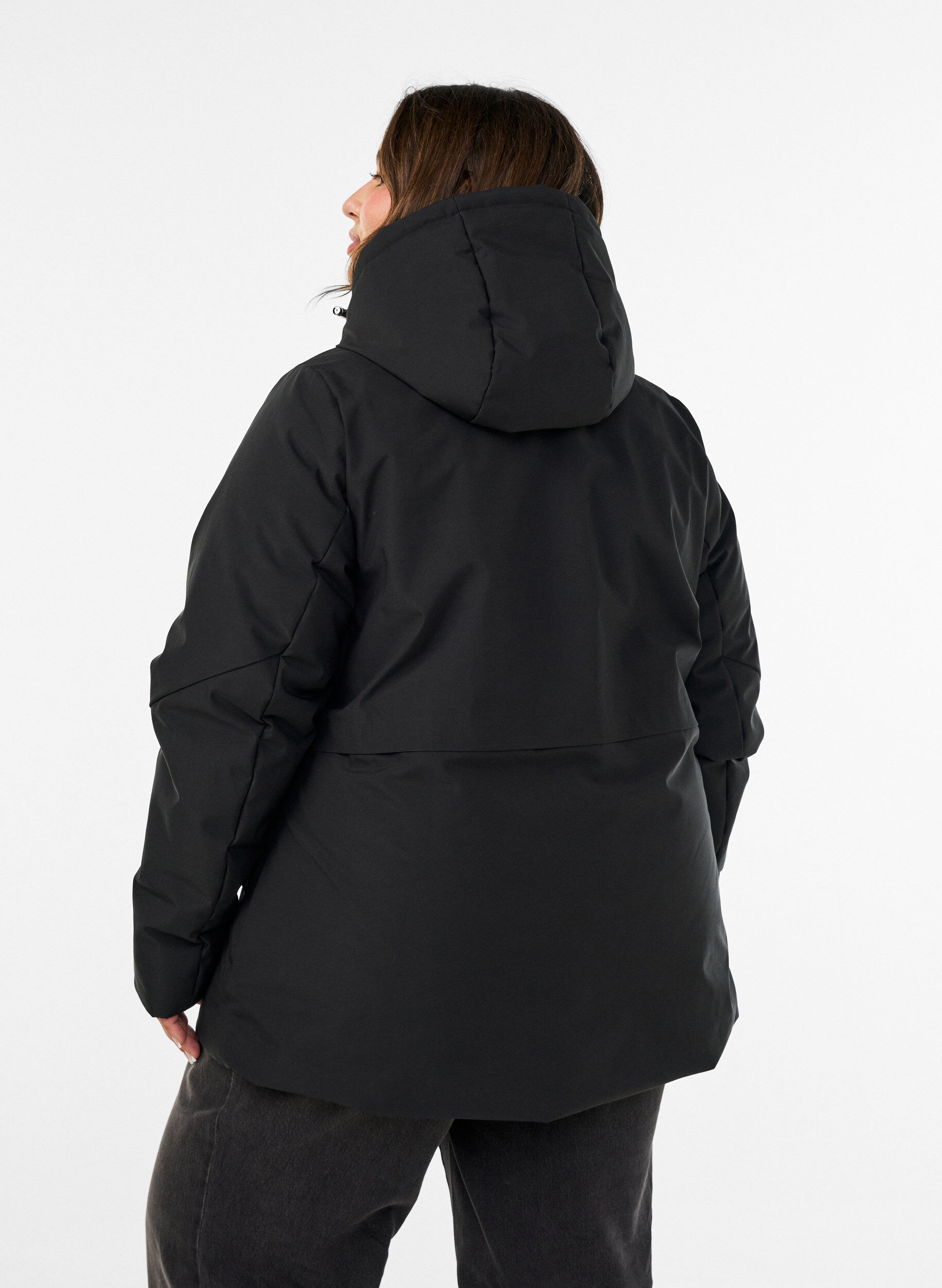 ZizziVinterjakke med hette og justerbar midje, Svart, Model image number 2