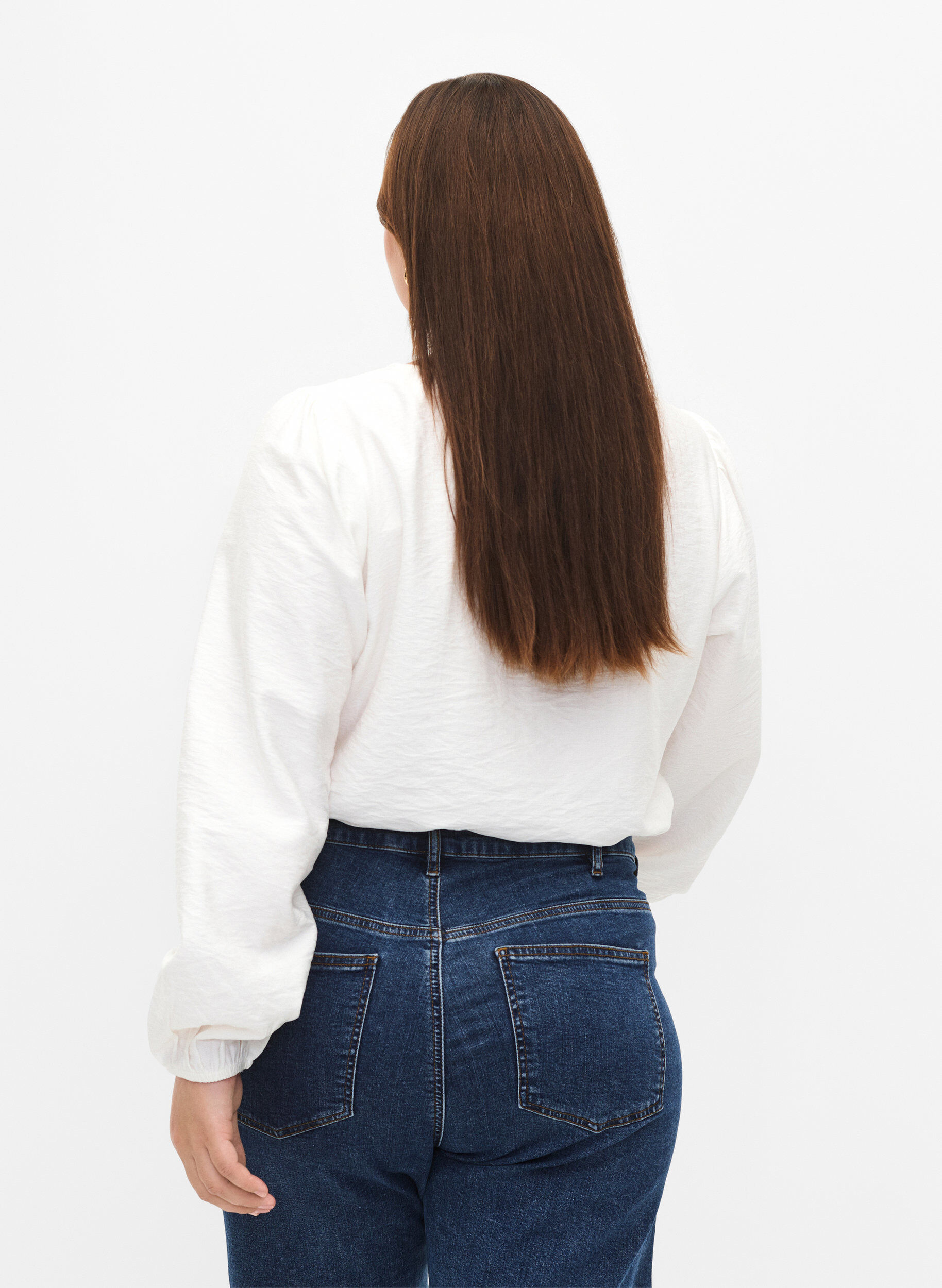 Zizzi Bluse i viskose med heklede detaljer, Bright White, Model image number 1