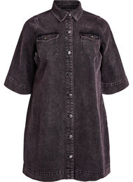 Kort dongerikjole med brystlommer og korte ermer, Tawny P. Black Wash