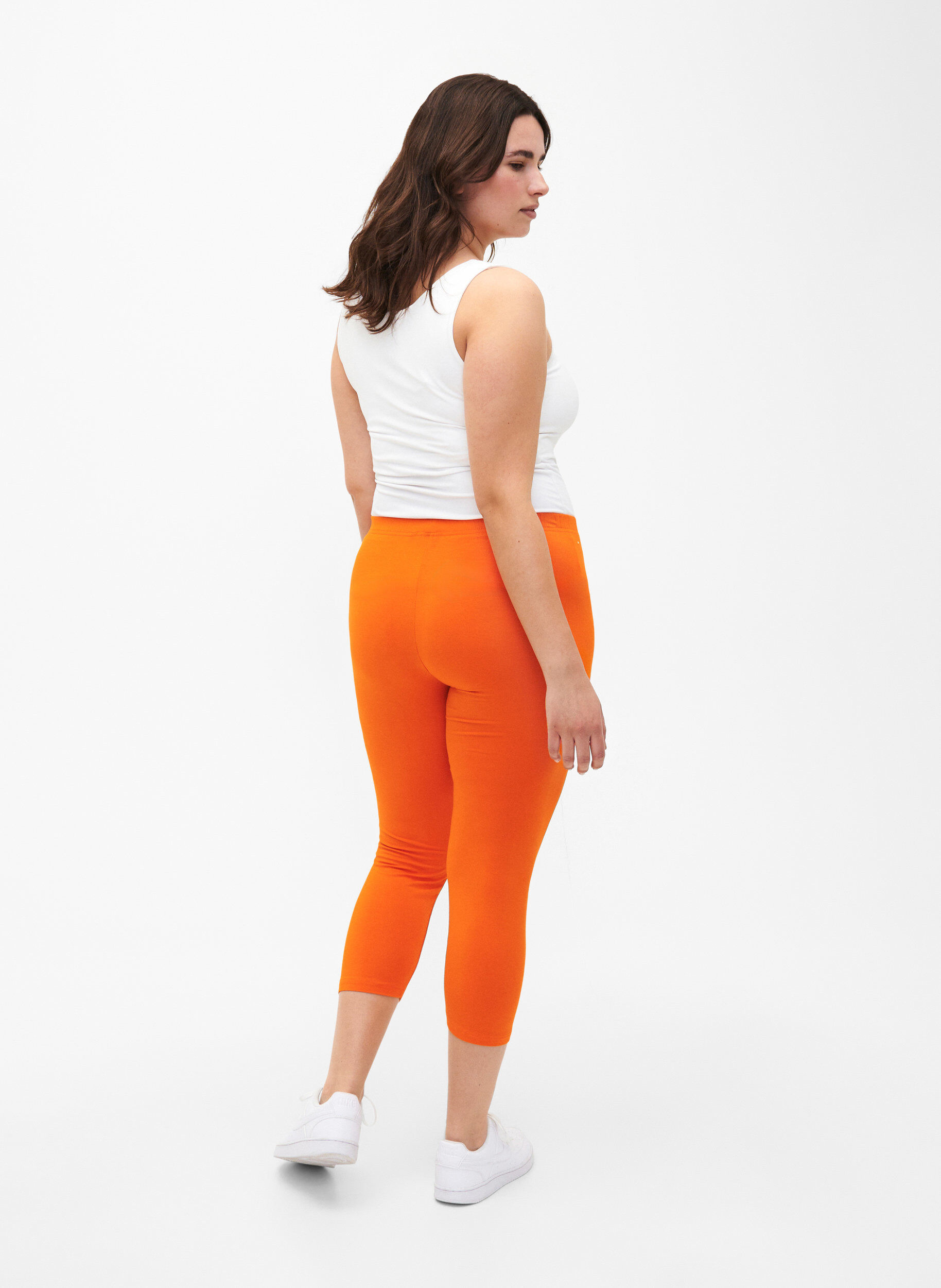 Zizzi Basic 3/4-length viskosetights, Orange, Model image number 2