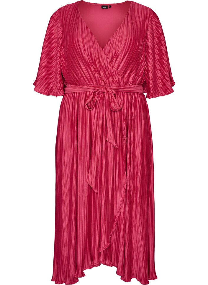 Plissert midikjole med flaggermus ermer, Rosa, Packshot image number 0