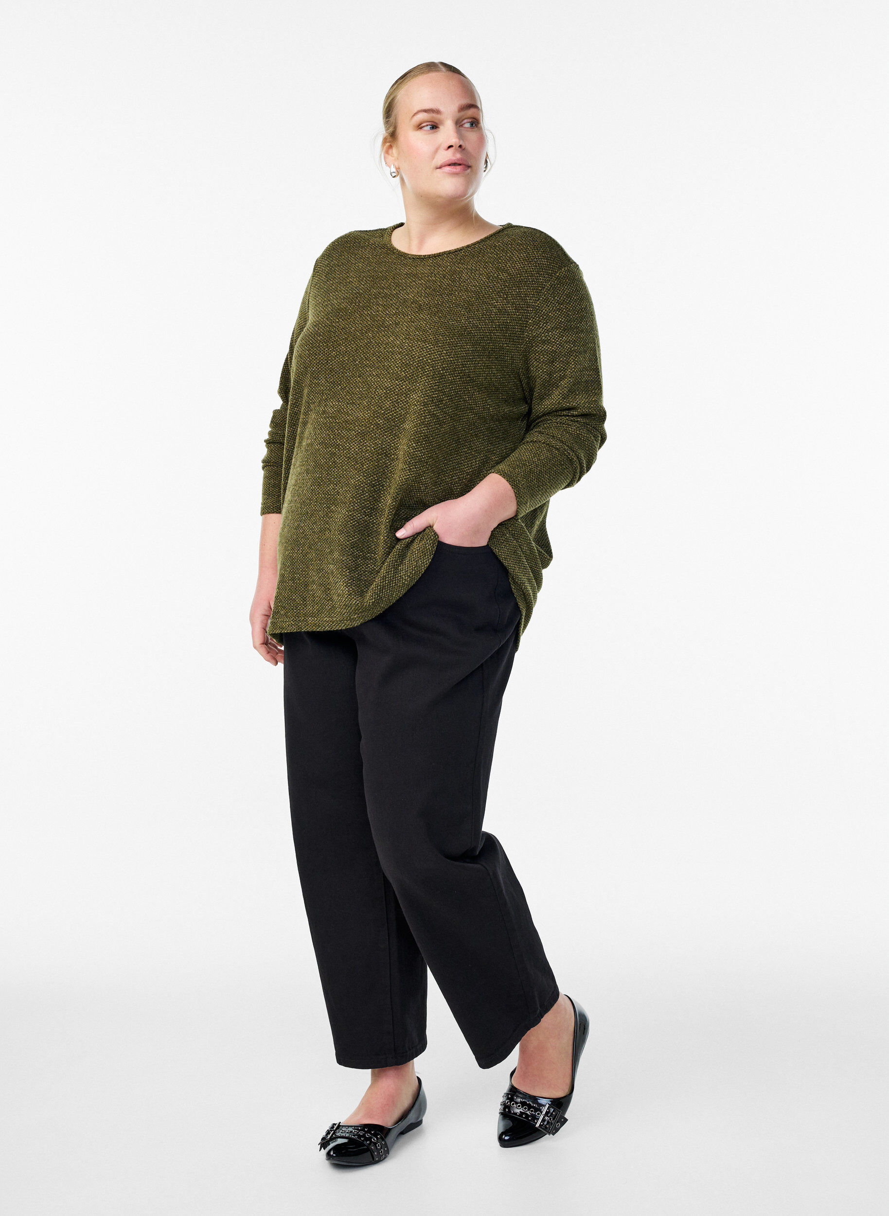 ZizziLangermet bluse med tekstur, Gr&oslash;nn, Model image number 1
