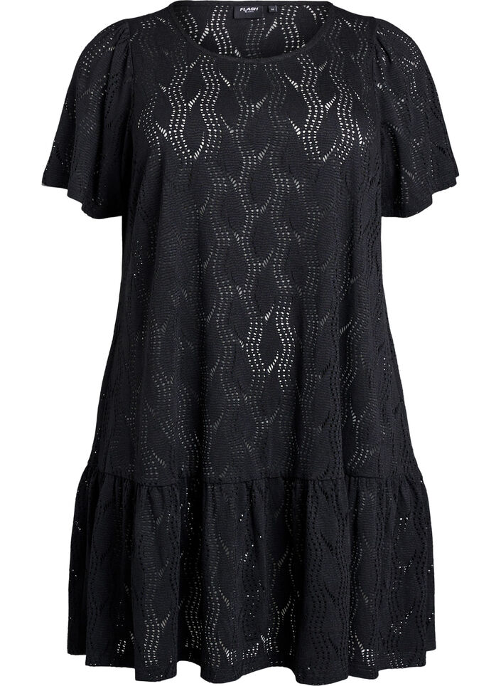 FLASH - Kort jerseykjole med hullmønster, Black, Packshot image number 0