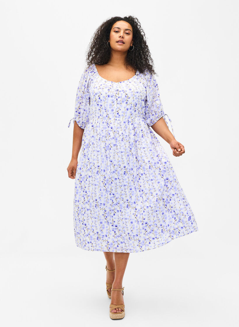 Sommerkjole med blomstertrykk og blondedetaljer, Sand Verbena AOP, Model image number 0