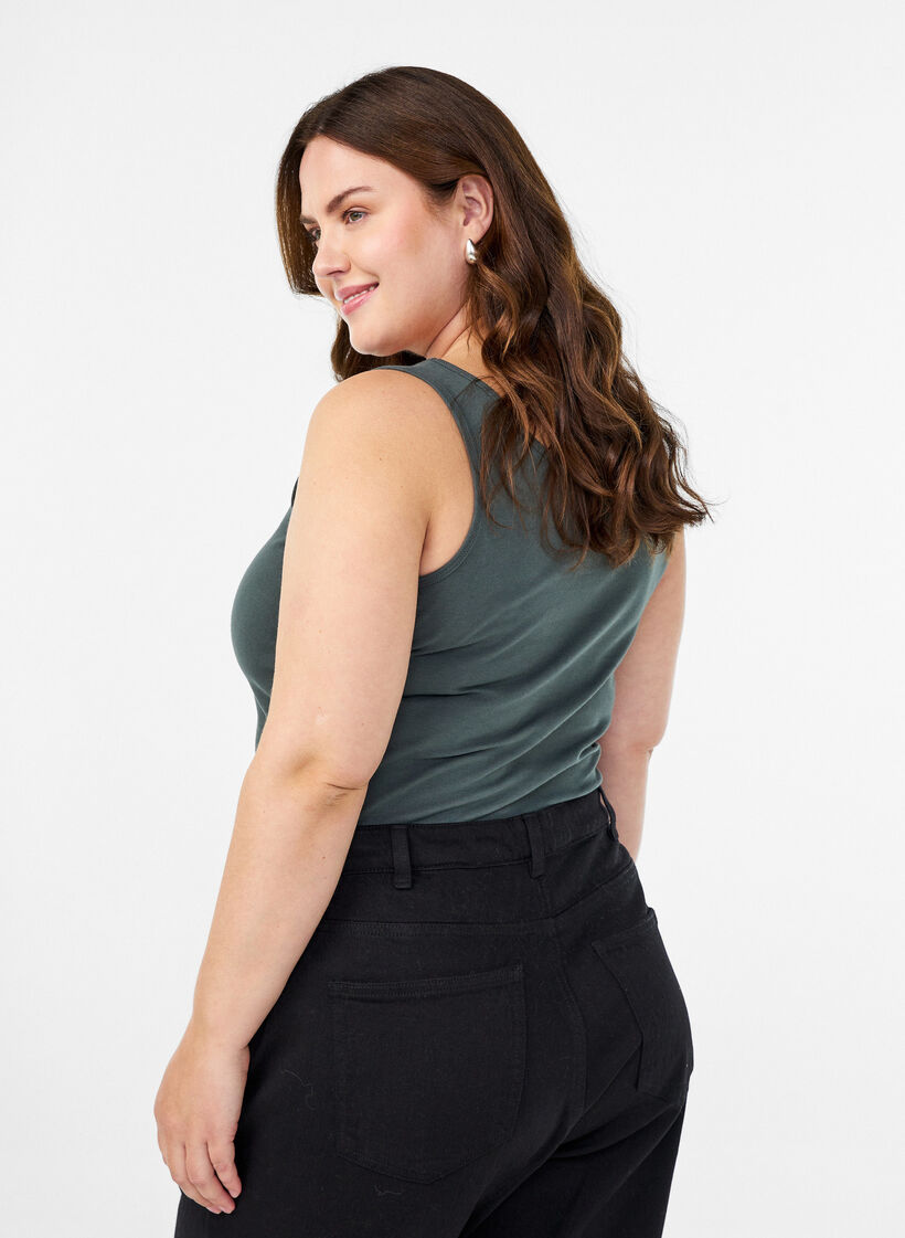 Ensfarget basic topp i bomull, Gr&oslash;nn, Model image number 2