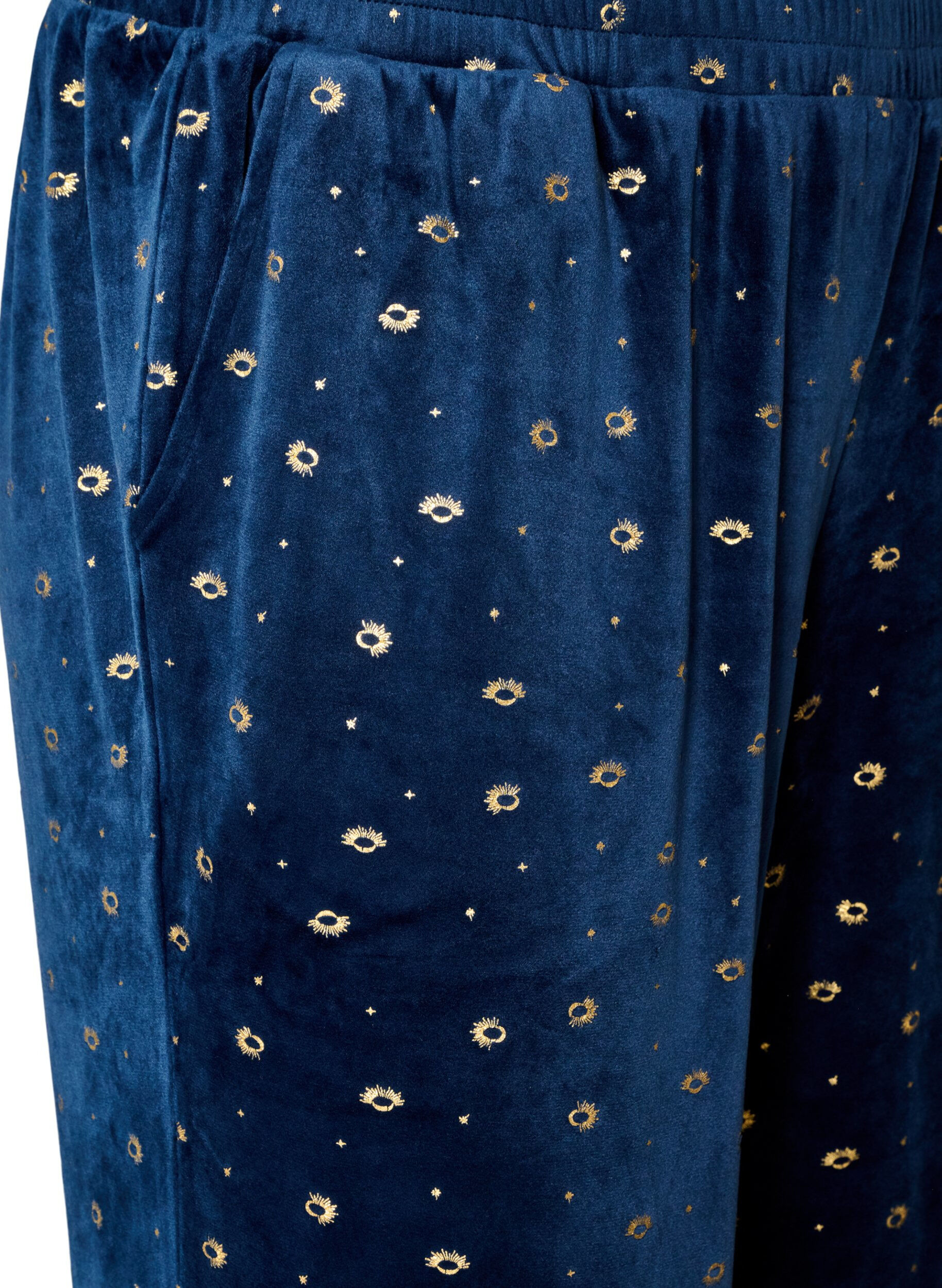 ZizziVelourpyjamasbukser med heldekkende trykk, Bl&aring;, Packshot image number 2