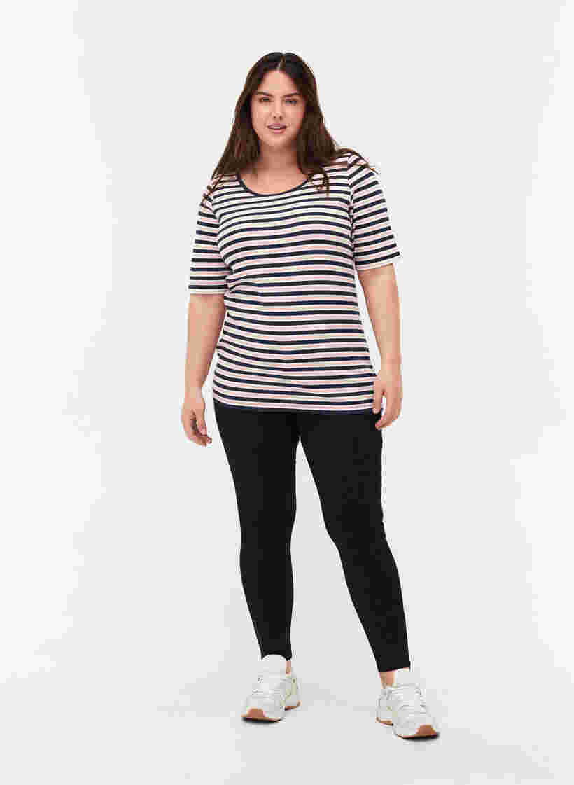 Stripete T-skjorte i bomull med ribbet struktur, Blue Rose Stripe, Model image number 2
