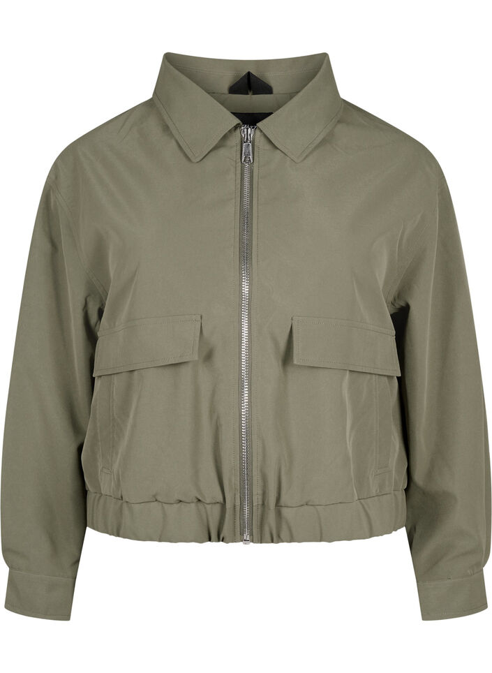 Bomberjakke med krage og lommer, Deep Lichen Green, Packshot