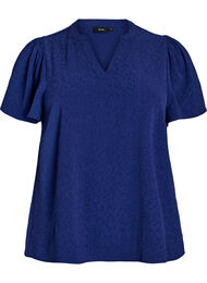 Bluse med korte volangermer og V-hals, Midnight Sail
