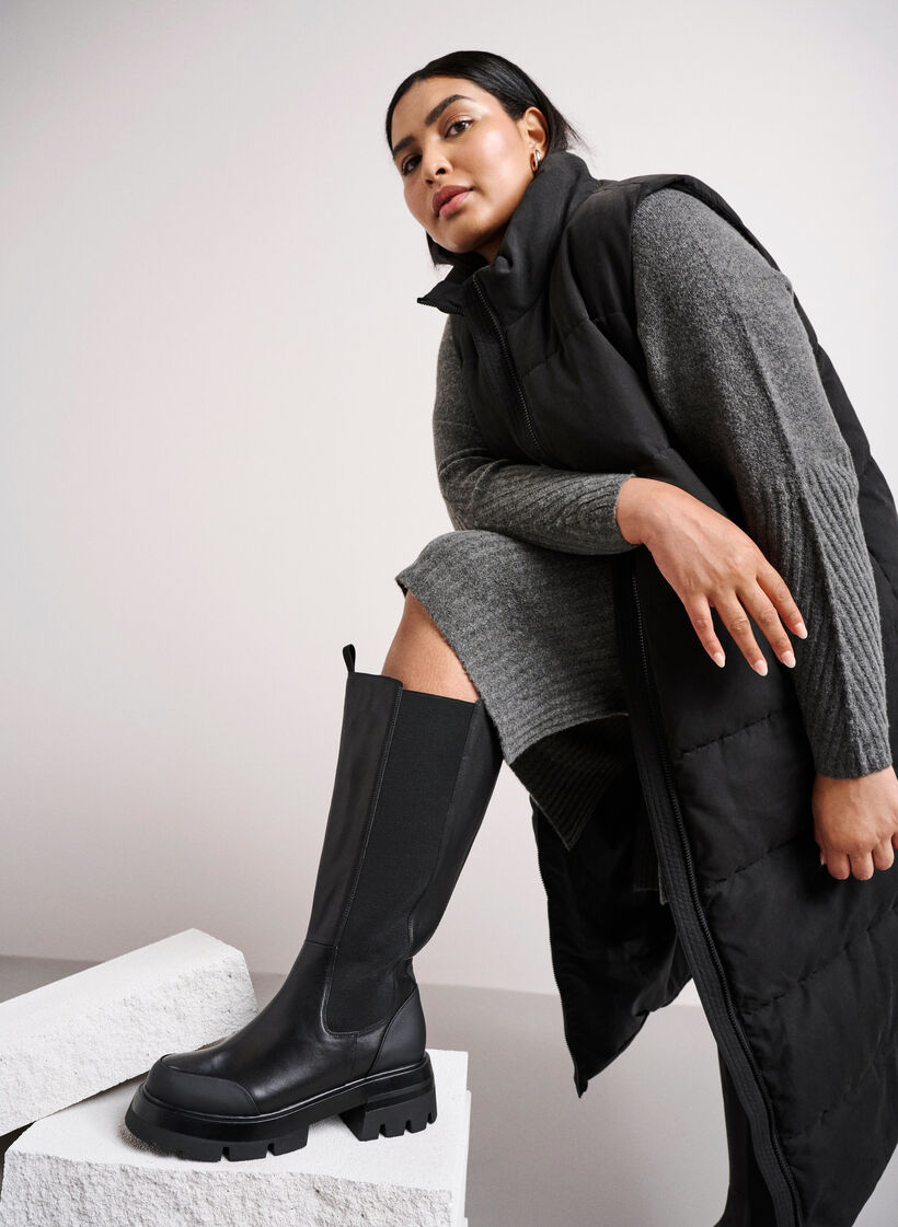 Skinnboots med langt skaft, elastikk og bred passform, Black, Image
