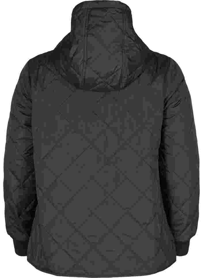Quiltet termojakke med hette og lomme, Black, Packshot image number 1