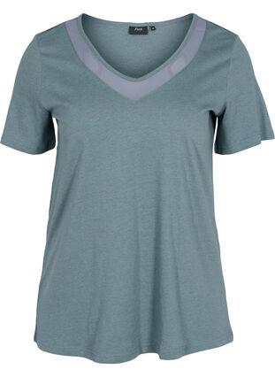 T-skjorte med V-hals og mesh, Balsam Green, Packshot image number 0