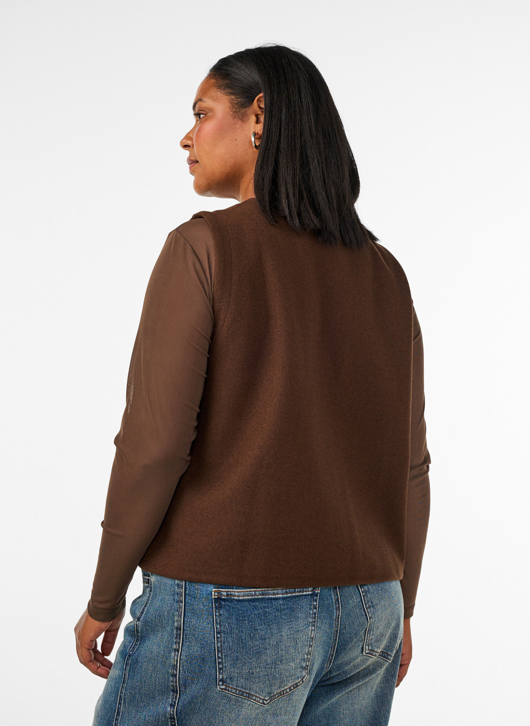 ZizziV-hals vest med knapper, Brun, Model image number 2