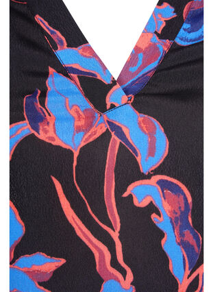 Blomstrete viskosekjole med V-hals, Blue Orange AOP, Packshot image number 2