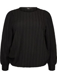 Jerseybluse med struktur og ballongsilhuett, Svart