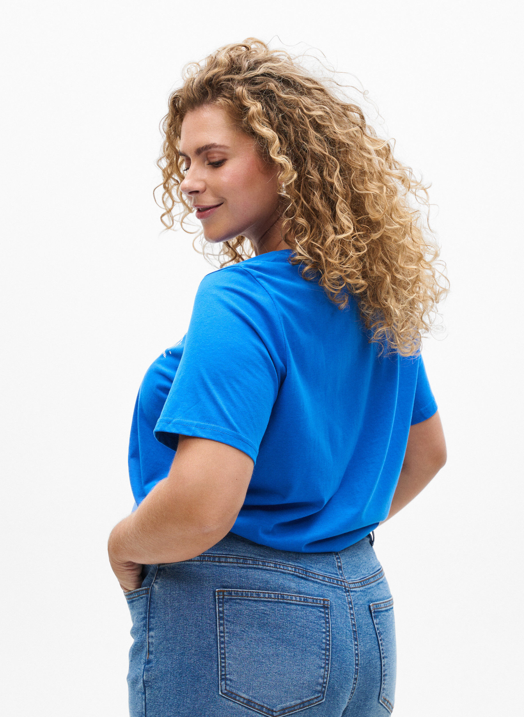 Zizzi FLASH - T-skjorte med motiv, Bl&aring;, Model image number 2