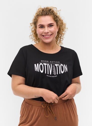T-skjorte til trening med trykk, Black More Action, Model image number 0