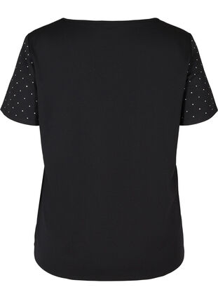 T-skjorte med V-hals og dekorativ strass, Black w. Silver, Packshot image number 1