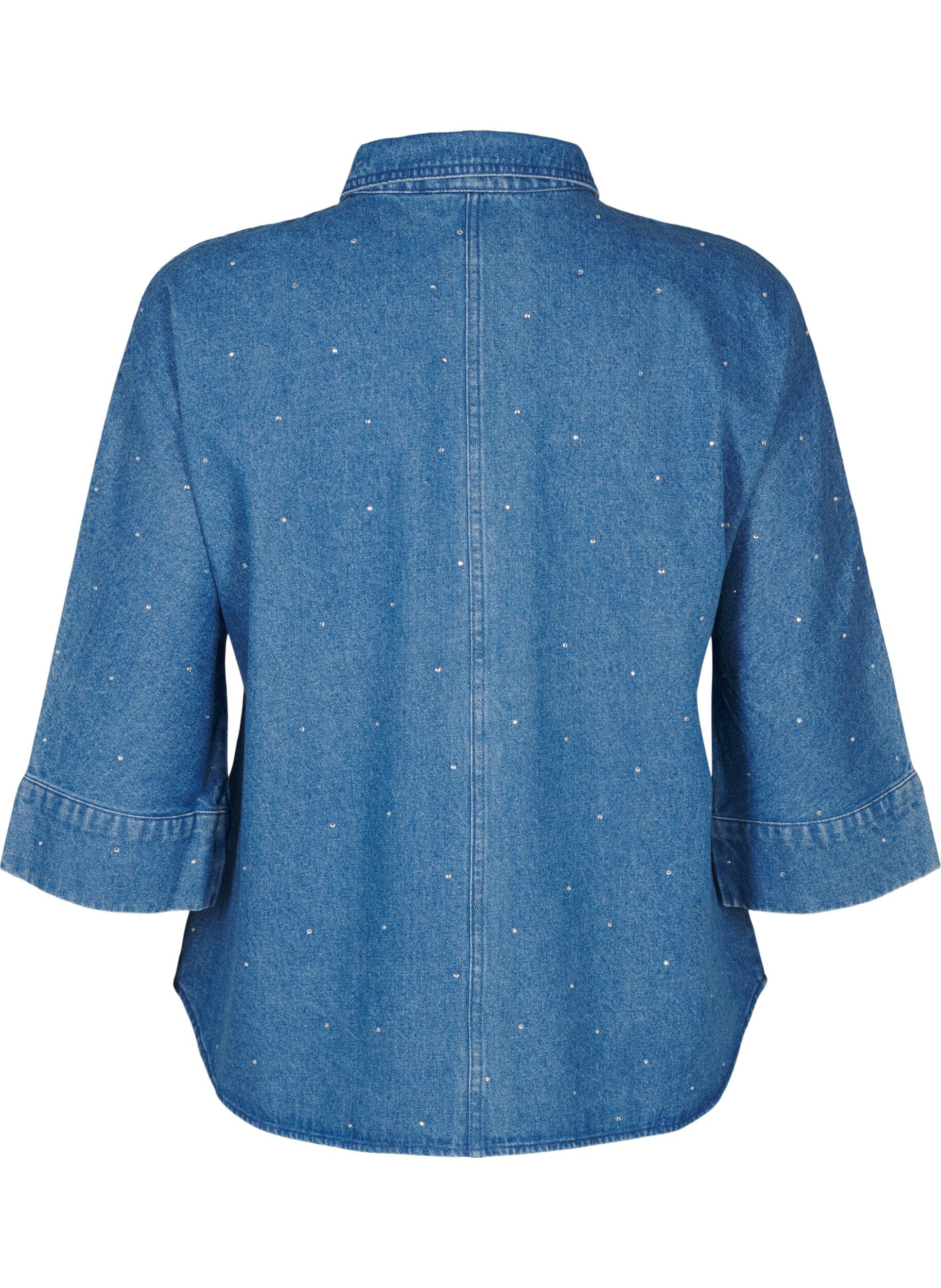 Zizzi Denimskjorte med rhinesteiner og 3/4 ermer, Bl. Denim Rhinestone, Packshot image number 1