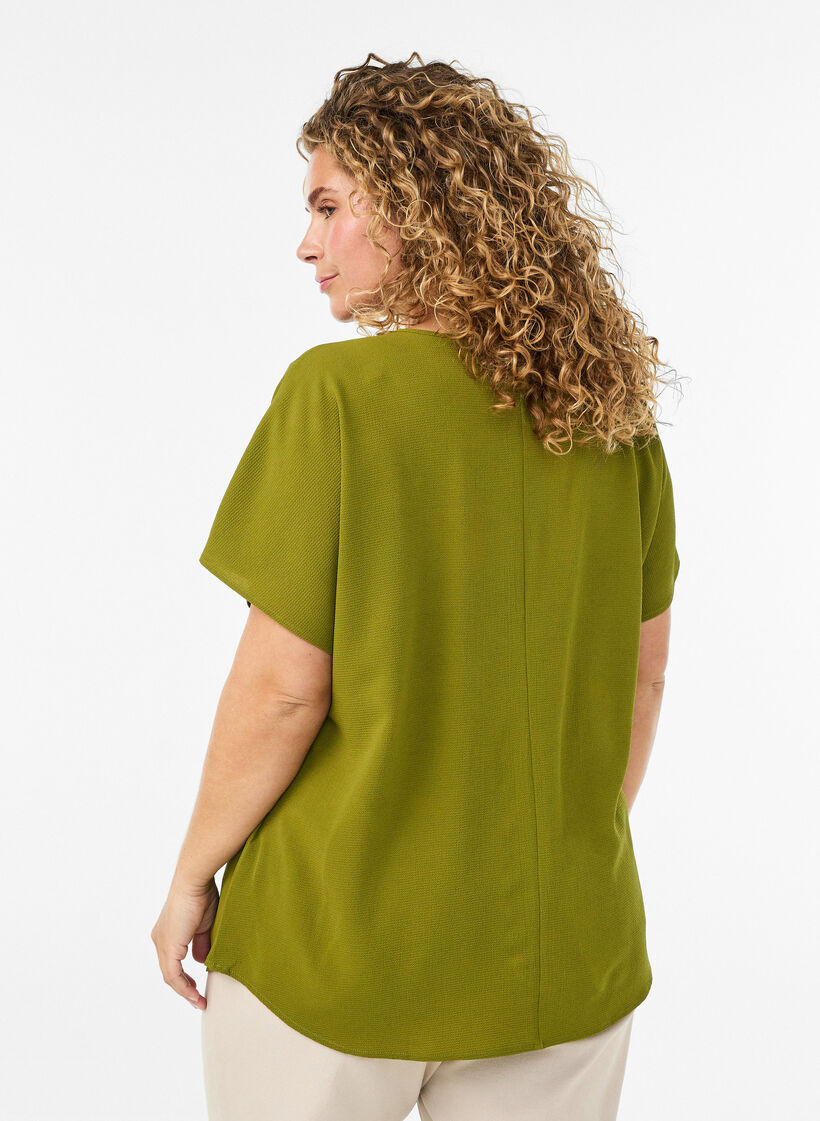Kortermet bluse med rund hals, Gr&oslash;nn, Model image number 2