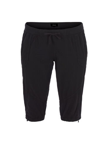 Løse capribukser i bomull, Black, Packshot image number 0