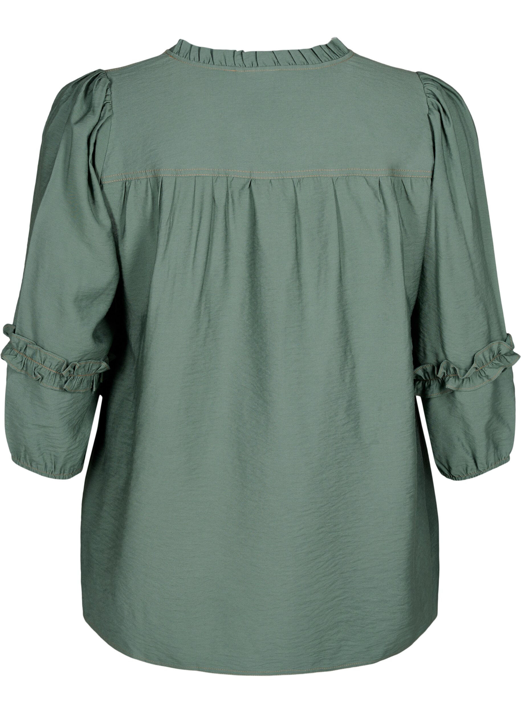Zizzi Bluse med ruffles, Duck Green, Packshot image number 1