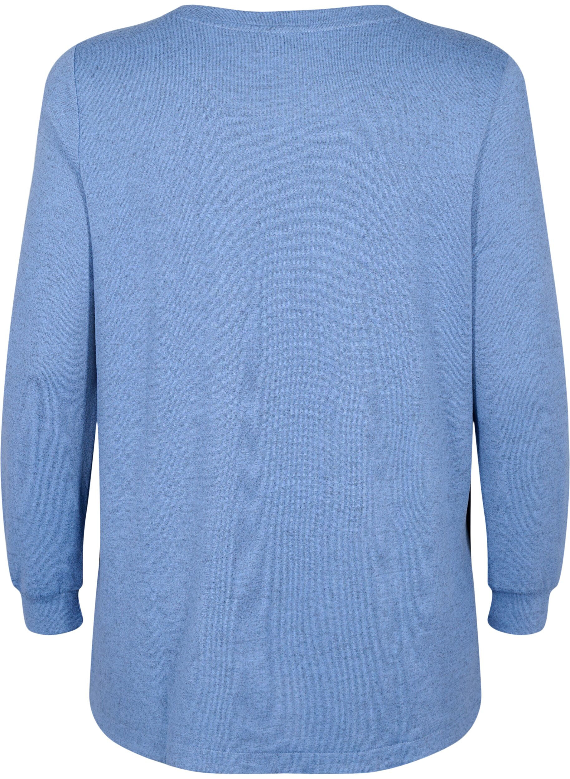 Zizzi Melert bluse med knapper, Colony Blue Melange, Packshot image number 1