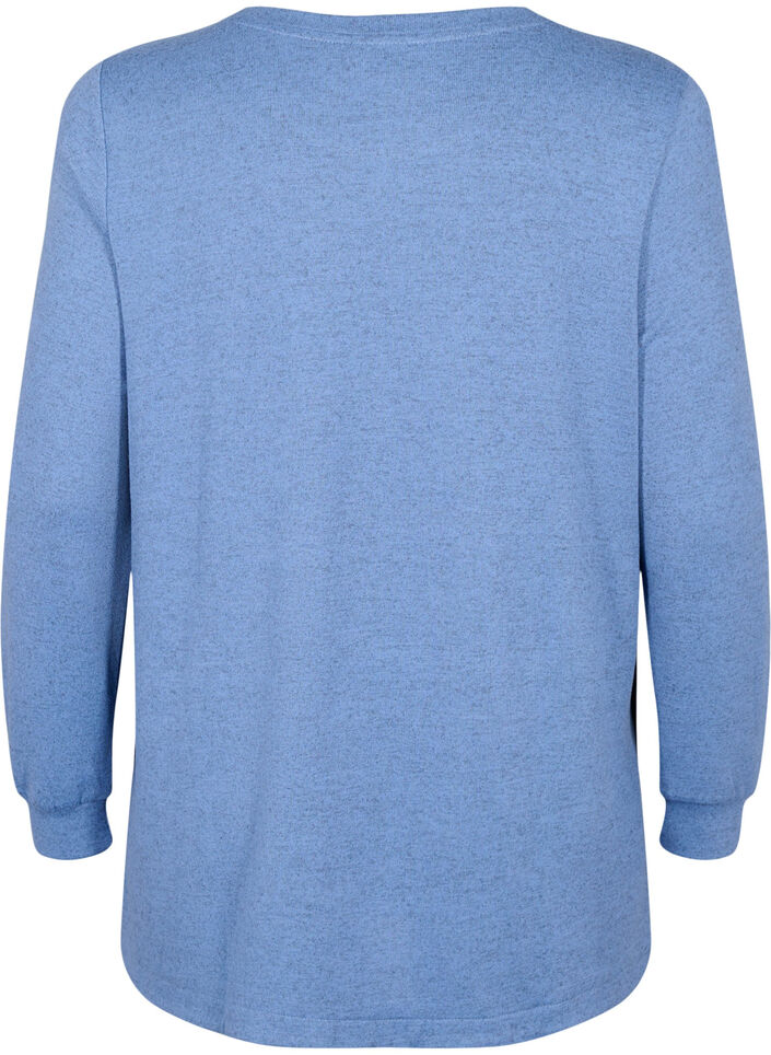 Melert bluse med knapper, Colony Blue Melange, Packshot image number 1