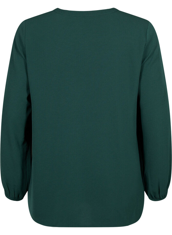 Ensfarget bluse med V-hals, Scarab, Packshot image number 1