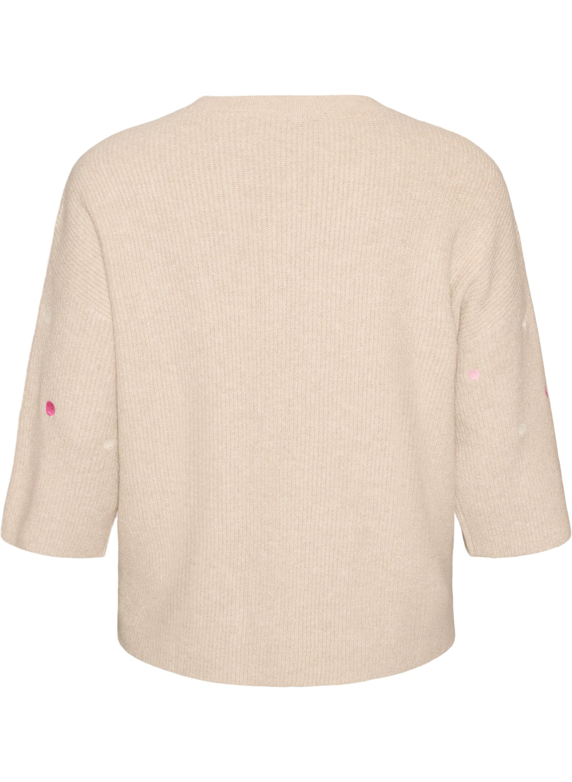 ZizziStrikkebluse med sm&aring; broderte motiver, Beige, Packshot image number 1