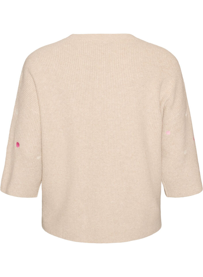 Strikkebluse med sm&aring; broderte motiver, Beige, Packshot image number 1