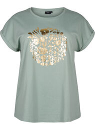 T-skjorte i økologisk bomull med gulltrykk, Ch.Green Gold Flower