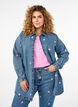 Løs denimskjorte med broderte hjerter, Light Blue Heart, Model image number 0