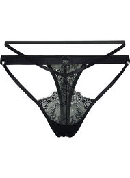 G-streng med string og blonder, Black