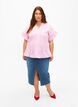 Stripete bluse med peplum og volangdetaljer, Pink Red Stripe, Model image number 2