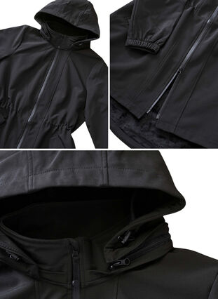 Zizzi Softshelljakke med hette, Black solid, Packshot image number 4